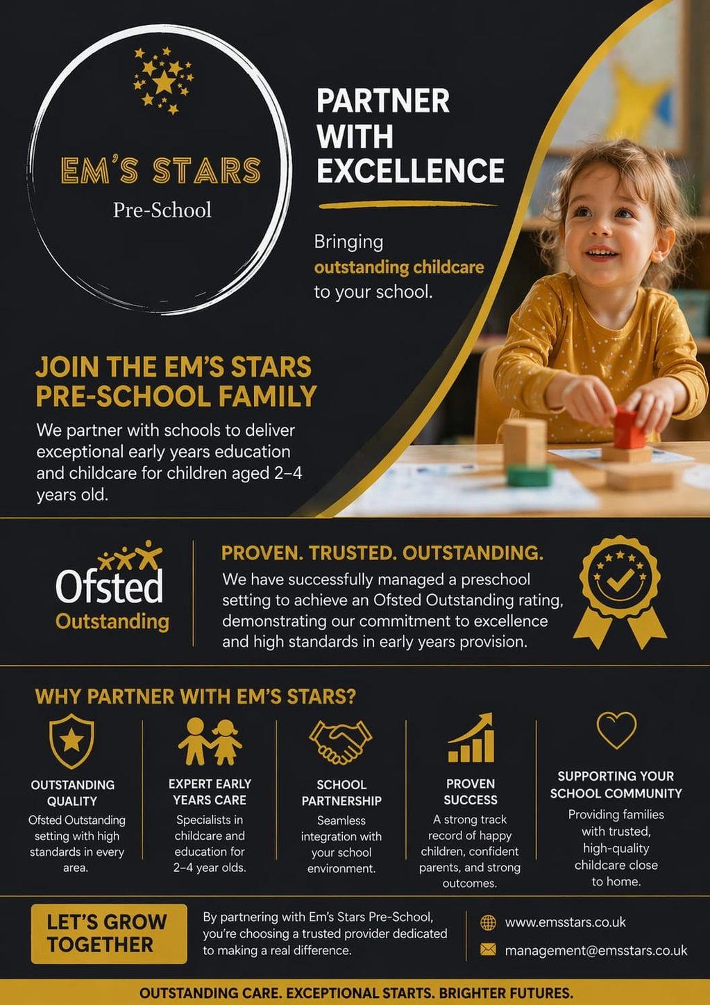 Em's Stars Pre-School offers outstanding childcare and early years education for children aged 2-4.