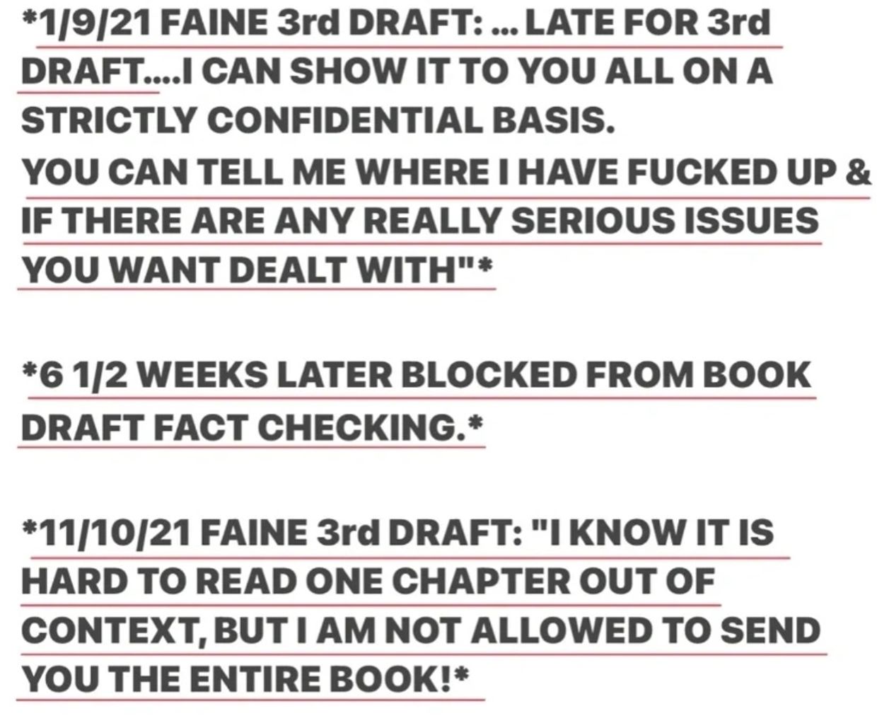 APOLLO & THELMA: A TRUE TALL TALE. FAINE’S EMAILS SHOWING WHERE MIGHTY APOLLO’S SONS WERE BLOCKED