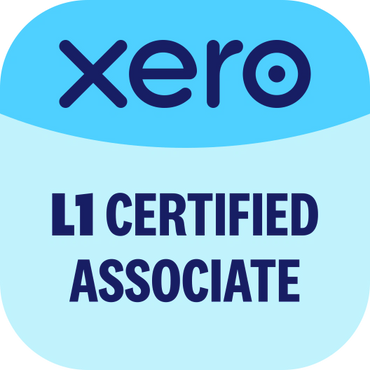 Xero L1 Certified Associate badge in blue gradient.