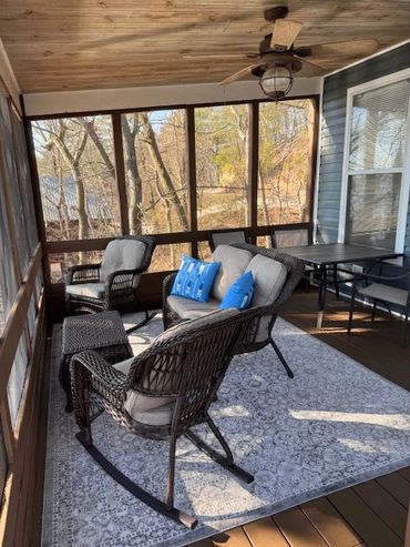 Screen in and covered porch for year round enjoyment.