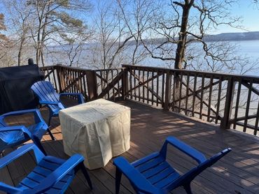 Enjoy a cozy fire while enjoying the beautiful Pickwick Lake view from Bella Vista deck