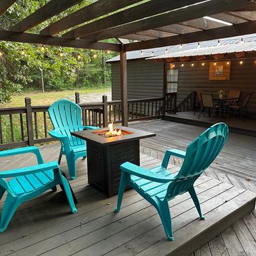 Enjoy a cozy fire on this relaxing deck while you bbq or watch the game and have a cold beverage.