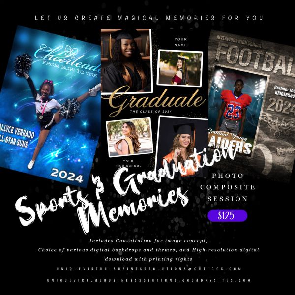 Promotional flyer for sports and graduation photo sessions, $125.