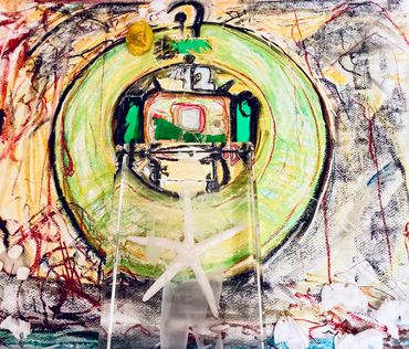 "doomsday clock" mixed media on paper