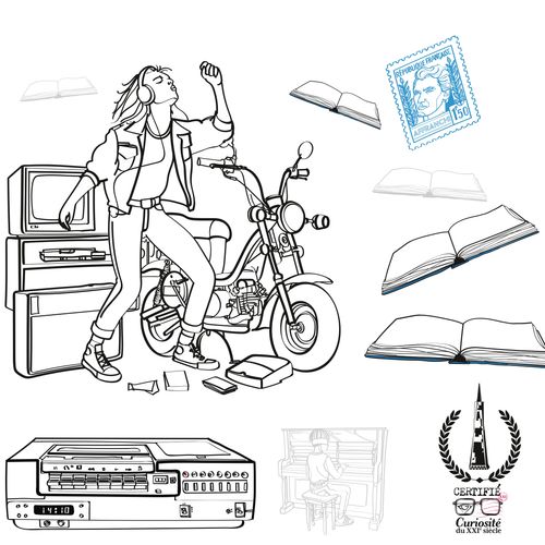 illustration magnetoscope et petite moto