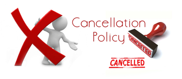 Illustration of a cancellation policy with a red cross and cancelled stamp.