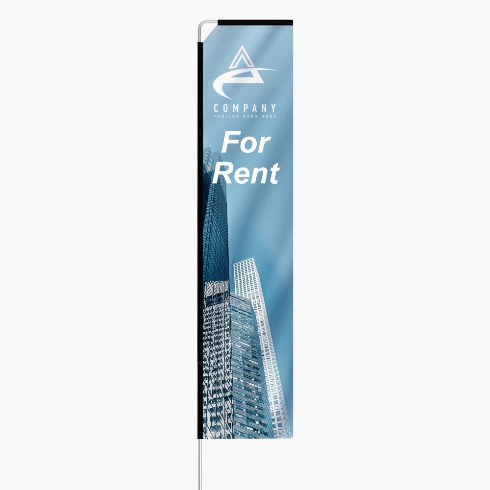 RECTANGLE FLAG BANNER (INCLUDES DESGN, BANNER, HARWARE KIT, & GROUND STAKE)
