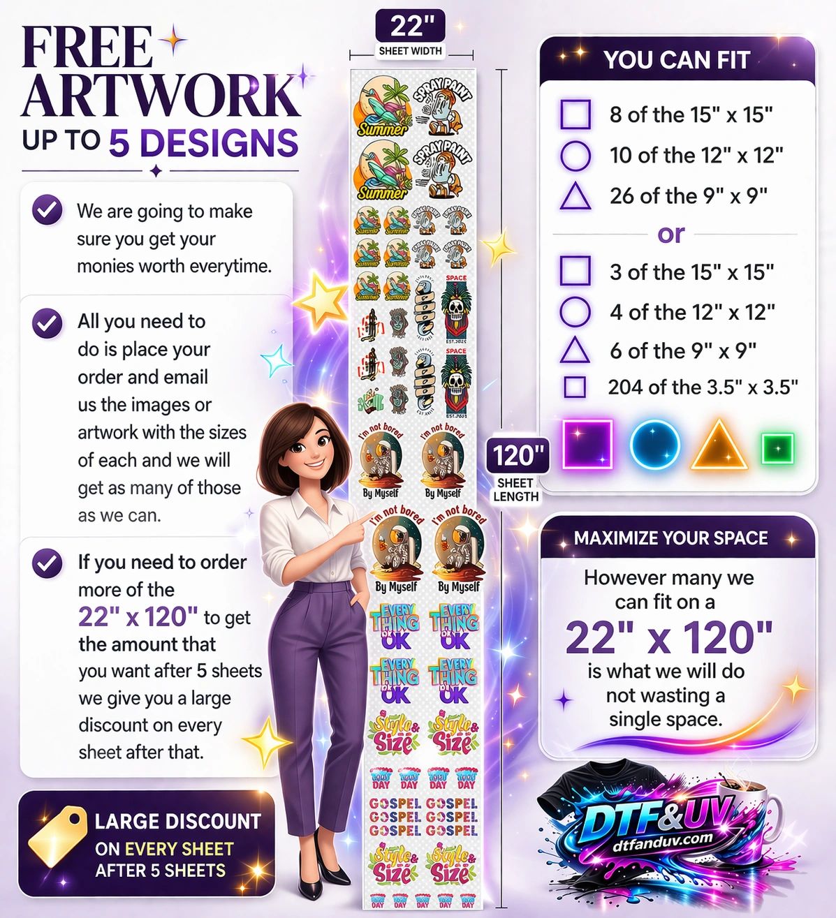 DTF (AS MUCH ART WORK THAT YOU CAN FIT ON THE SIZES)