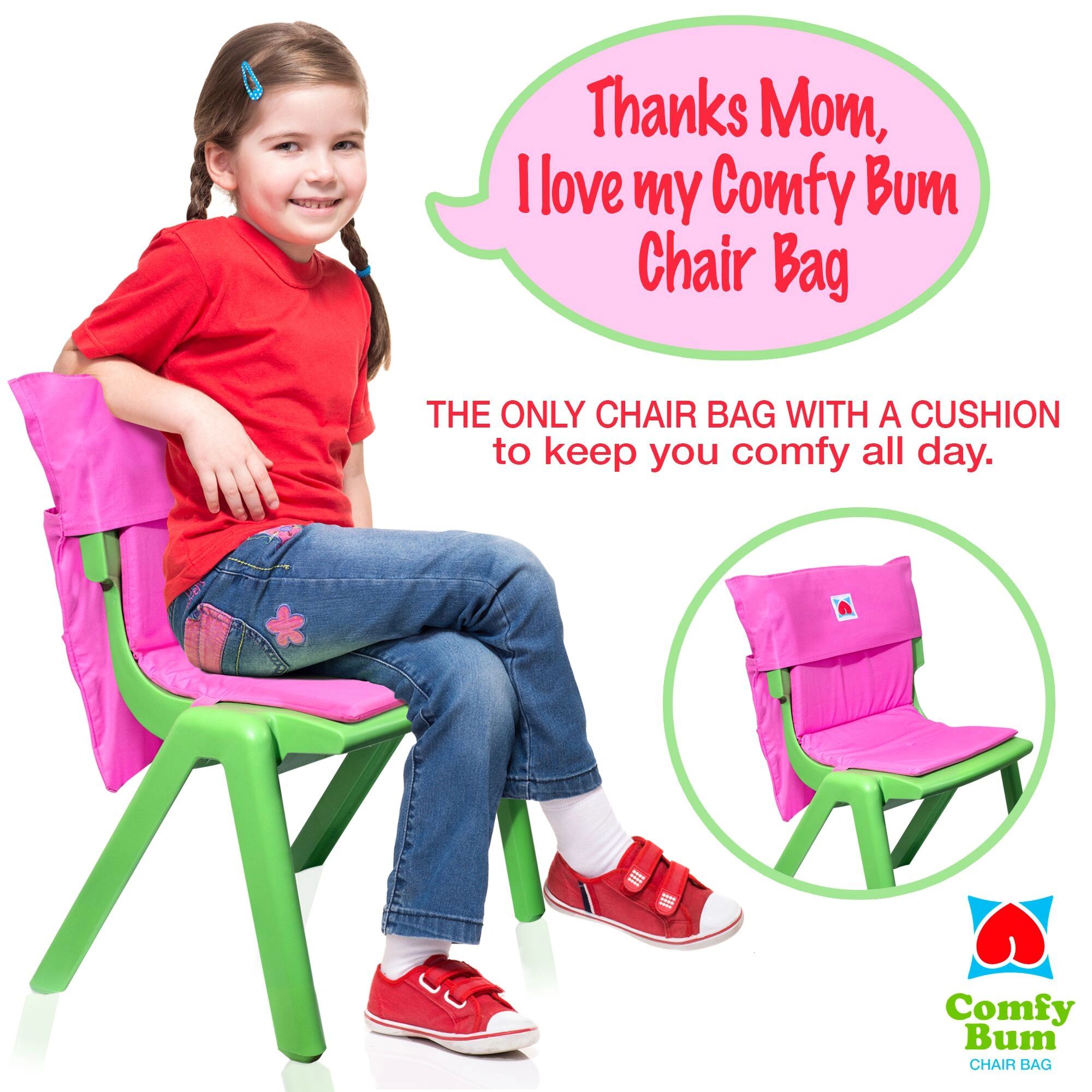 School chair bag with pockets and cushion