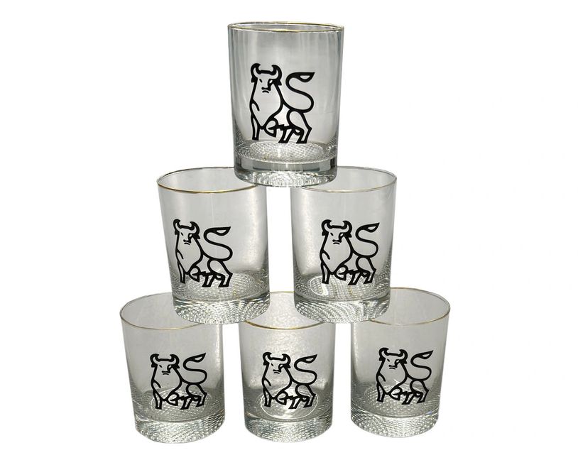 Lowball Drinking Glasses With Bulls - Set of Six