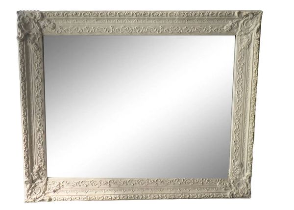 French 19th Century Plaster Mirror With White Paint