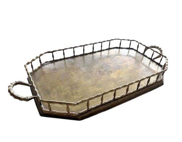 Large Mid Century Brass Bamboo Style Tray