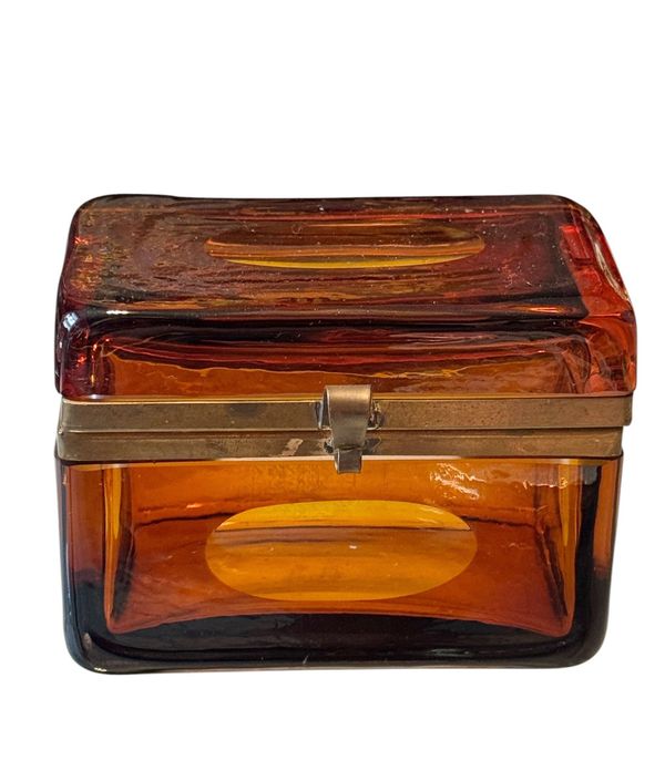 Italian Amber Art Glass Casket Box with Brass Mounts