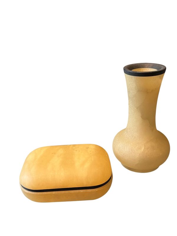 Mid Century Italian Golden Alabaster Box and Vase Set