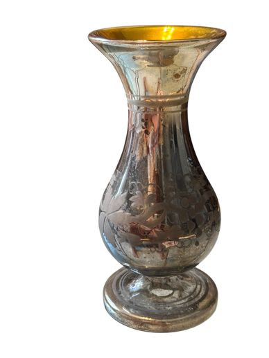 Antique European Etched Mercury Glass Vase Form Lamp Body