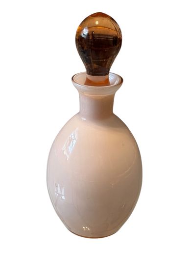 Mid Century Italian Blush Opaline Glass Decanter with Amber Stopper