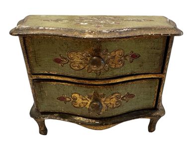Mid Century Italian Florentine Painted and Giltwood Tabletop Chest Box