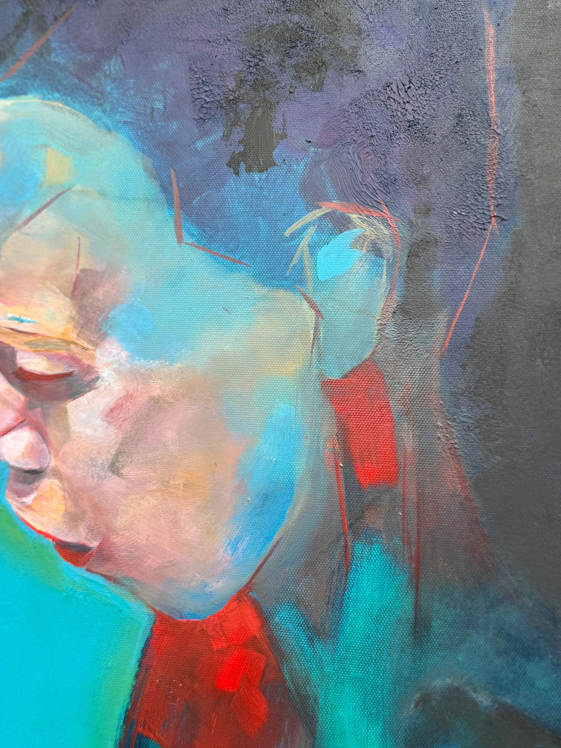 Enlarged image of boy blowing bubbles canvas oil painting