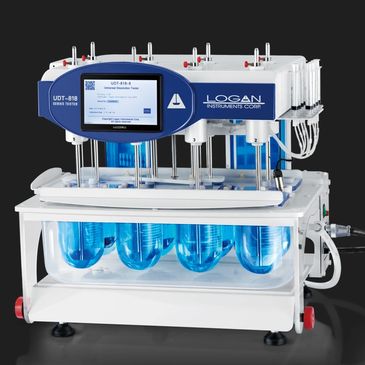 Automatic dissolution tester with multiple vessels and digital display.