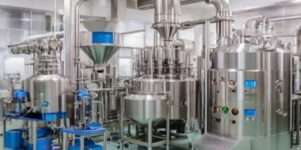 Industrial stainless steel machinery in a clean facility.