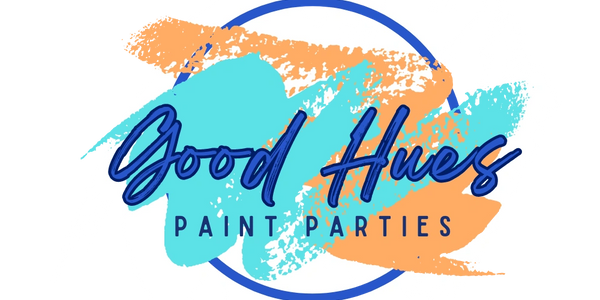 Logo for Good Hues Paint Parties with colorful brush strokes.
