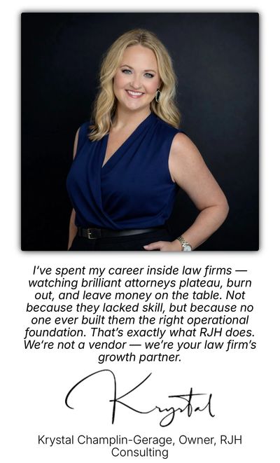 Professional woman shares insights on law firm growth and operational foundations.