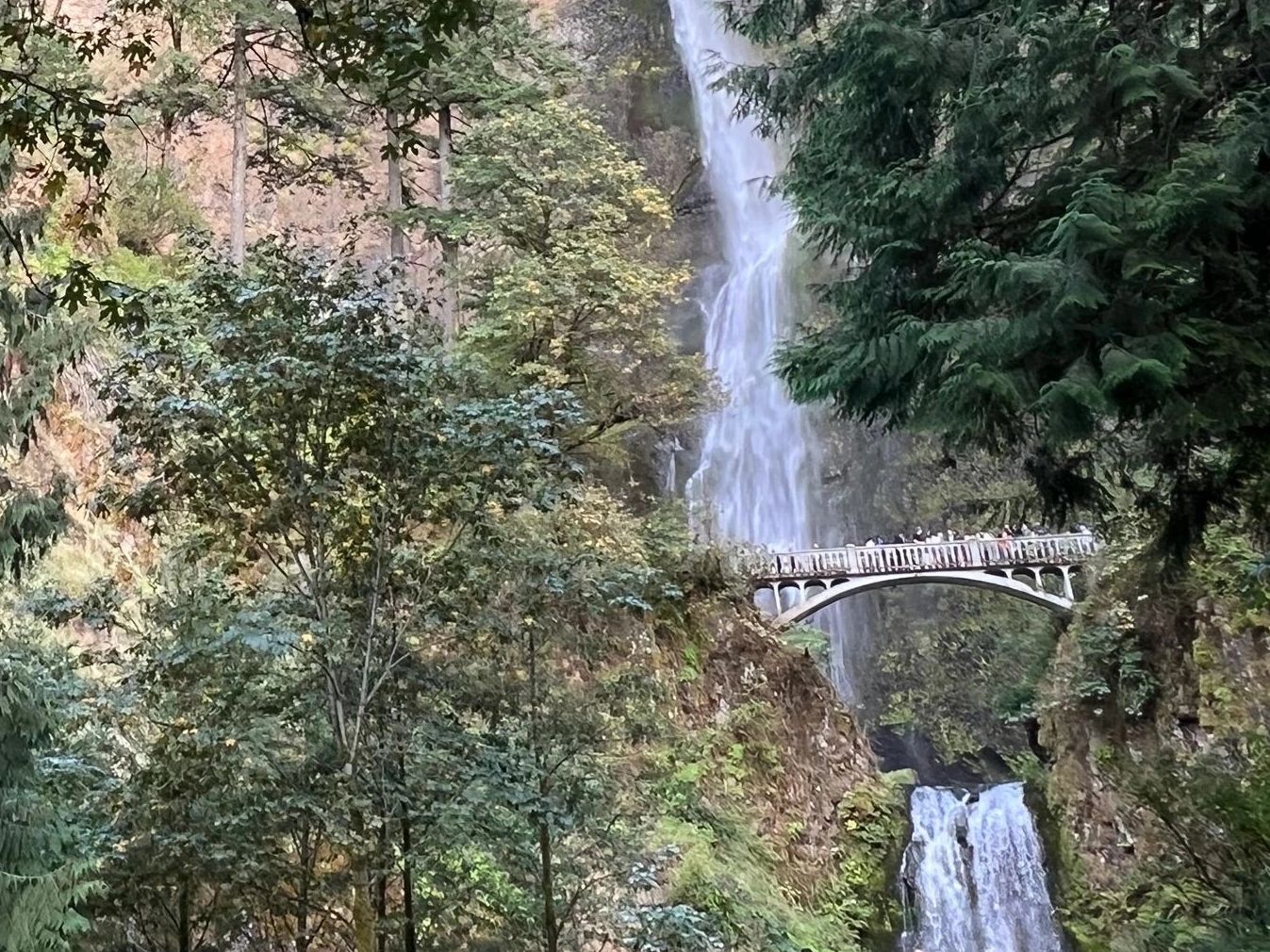 Multnomah Falls seen from base of trail. 