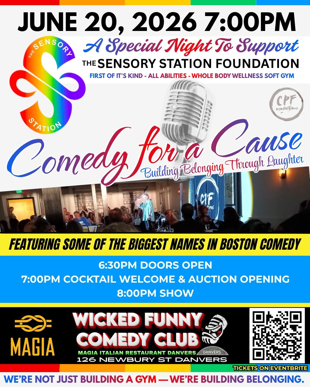 Flyer for comedy fundraiser June 20 at Magia in Danvers