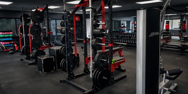 Close-up of strength equipment inside LiV studio.