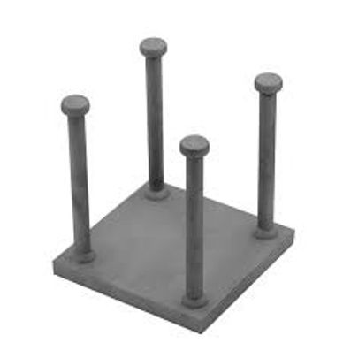 Concrete base with four vertical steel rods.
