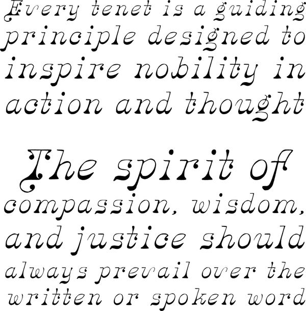 Elegant handwritten text emphasizing spirit of compassion, wisdom, and justice.
