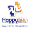 Logo featuring 'HappyLine' with stylized letters H and L in blue and orange.