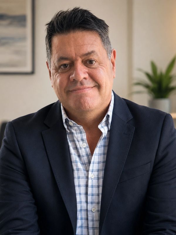 Man in a blue blazer smiling.