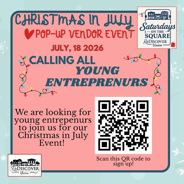Christmas in July pop-up vendor event for young entrepreneurs on July 18, 2026.
