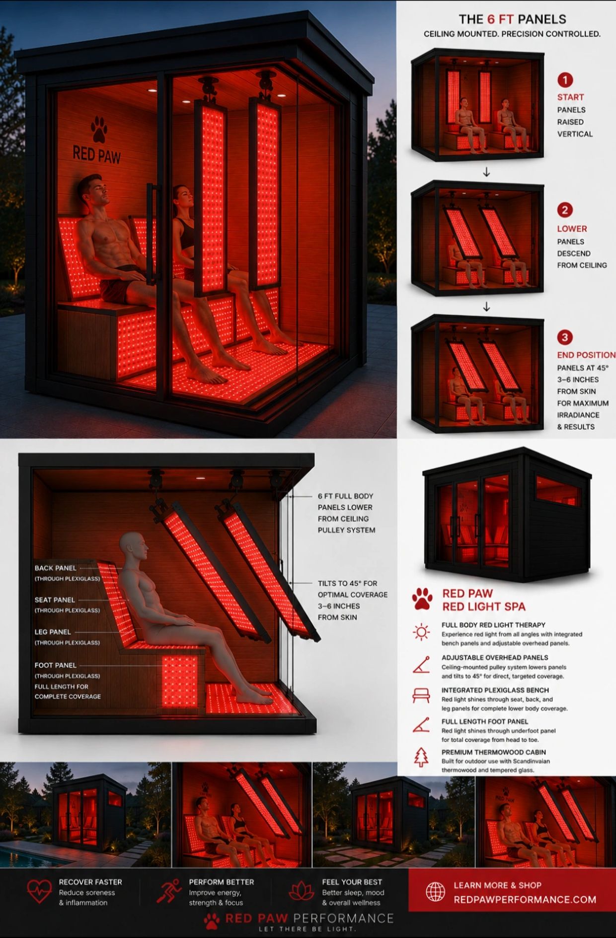 Custom Red Paw home recovery room with full-body red light therapy panels