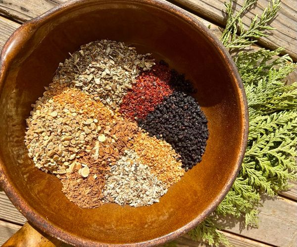 Medicinal herbs before being mixed in a bowl