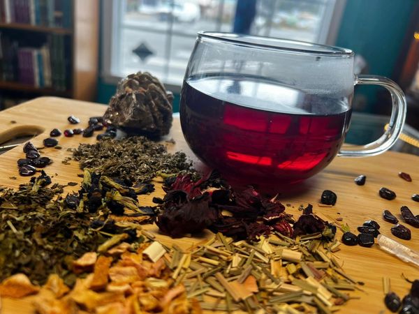 medicinal herbs and a cup of tea