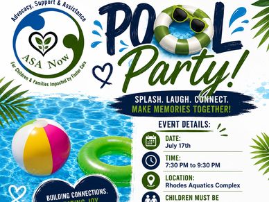 Colorful pool party flyer with event details and fun summer graphics.