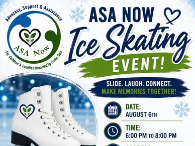 Promotional flyer for ASA Now Ice Skating Event on August 6th, 6-8 PM.