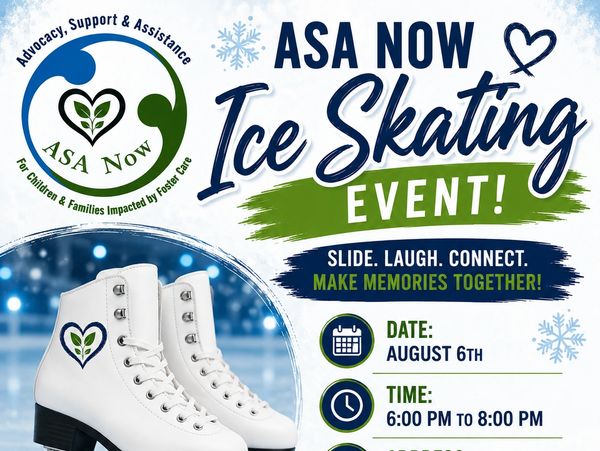 Promotional flyer for ASA Now Ice Skating Event on August 6th, 6-8 PM.