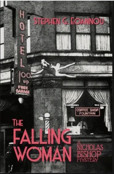 Cover of "The Falling Woman," a Nicholas Bishop mystery by Stephen C. Ioannou.