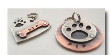 Bone & Heart Paw Print ID Tag