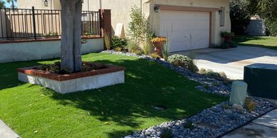 Bermuda sod with succulent and grass planter bed
