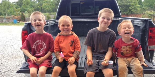 The boys after a day of helping Daddy "work".