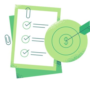 Checklist with target and dollar sign arrow