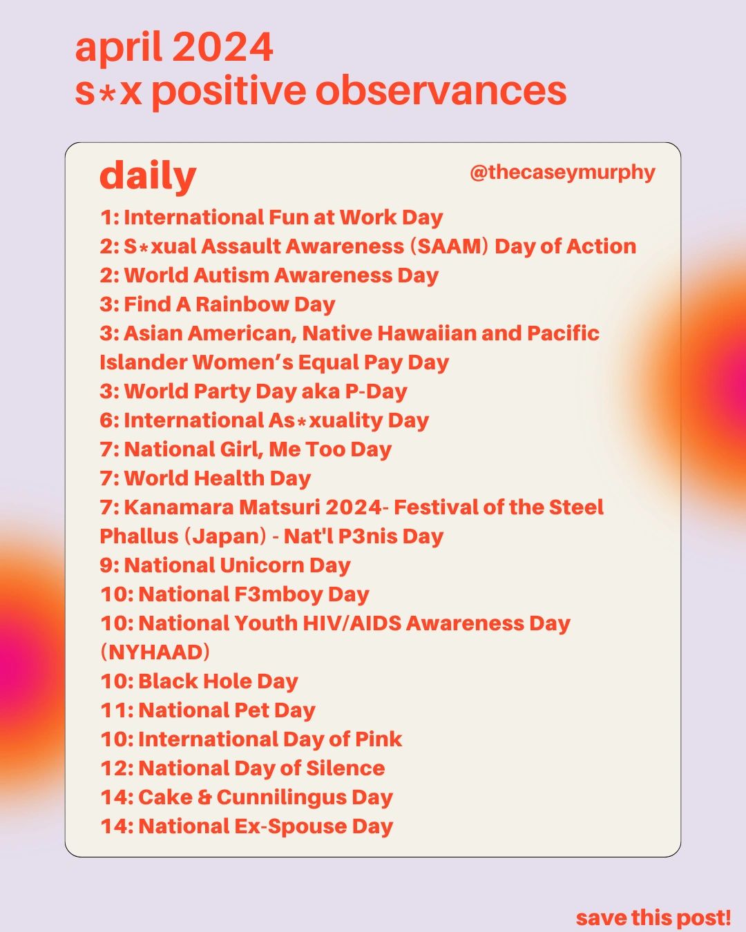 April 2024 Sex-Positive Holidays + Observances