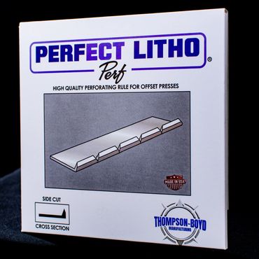 Perfect Litho perforating rule for offset presses in white packaging.