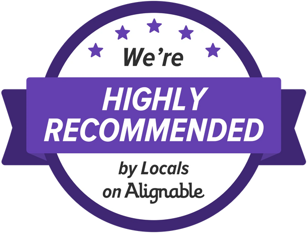 Badge stating "We're Highly Recommended by Locals on Alignable" with five stars.
