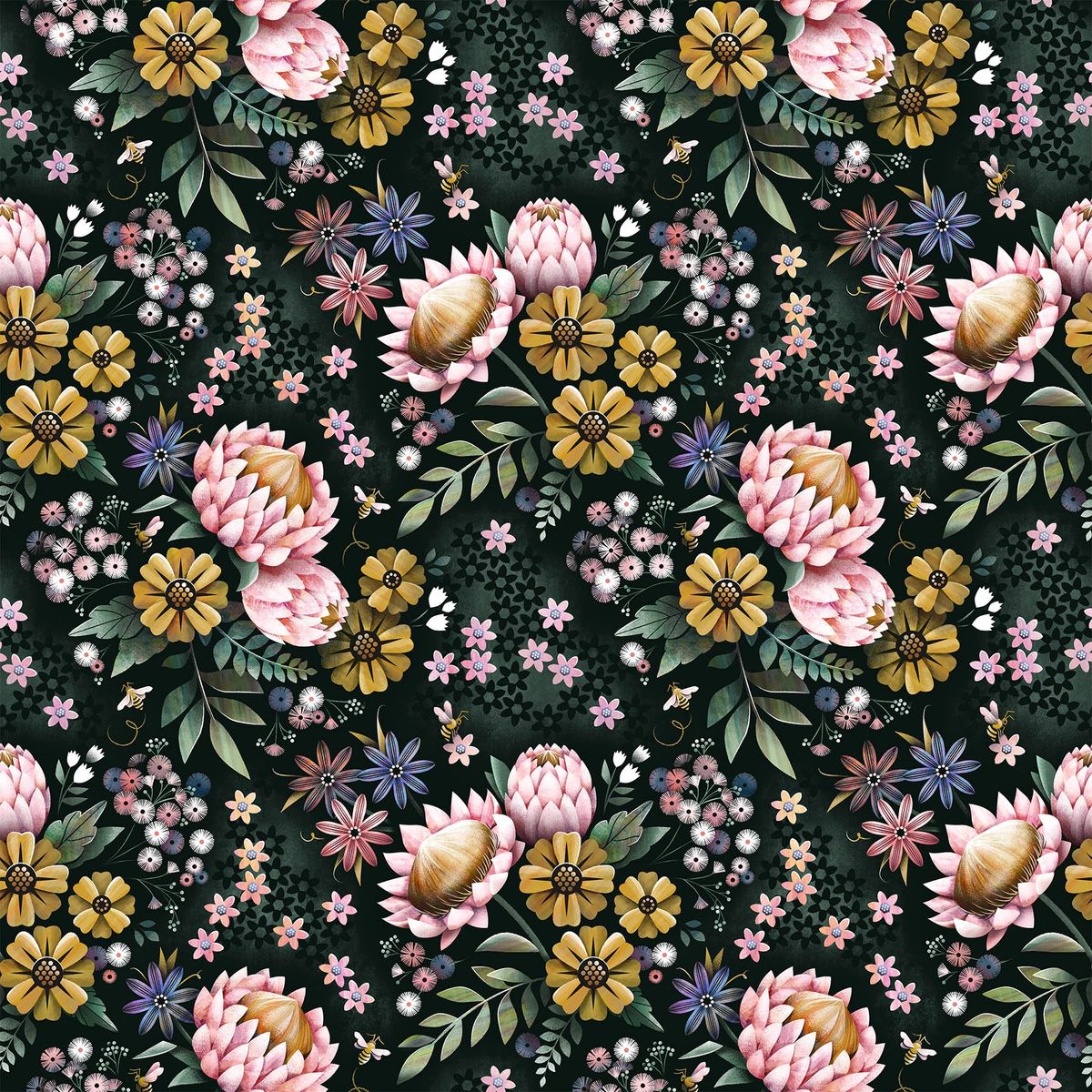 Honey Bloom Black Multi Floral