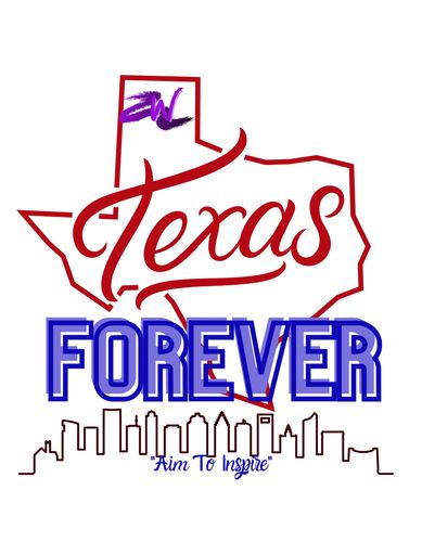 Texas Forever logo with state outline and city skyline.